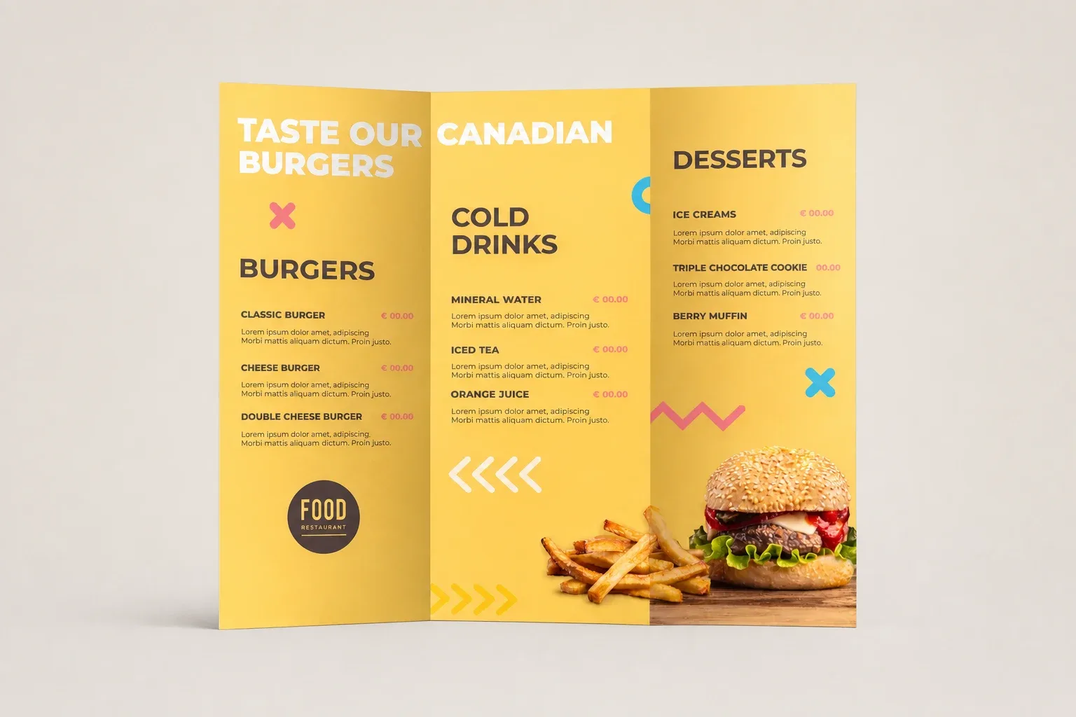 Tri-fold brochure product mockup on a neutral studio background